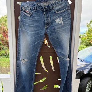 Diesel Men's Faded Blue Jeans